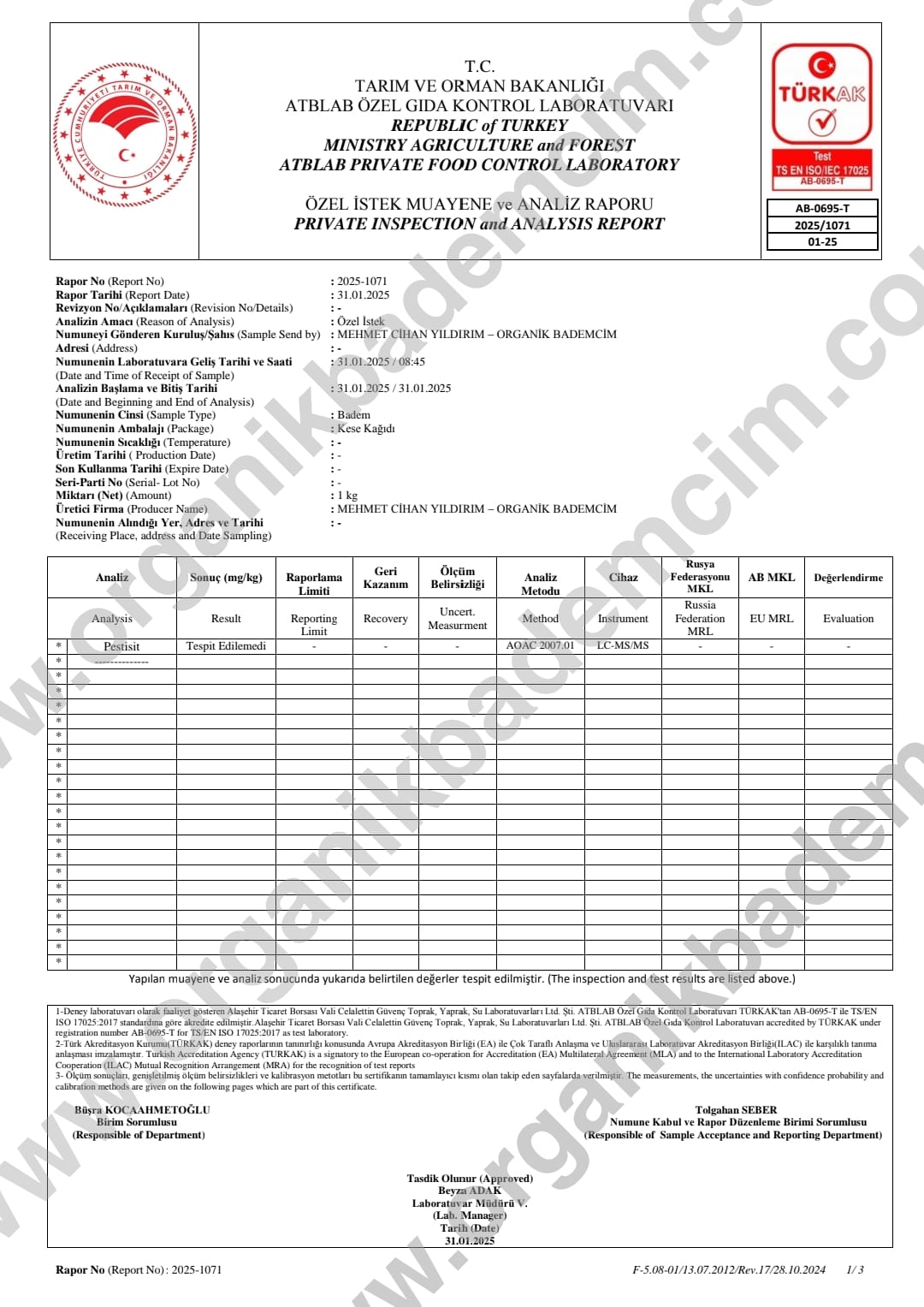 Pestisit Analiz Raporu